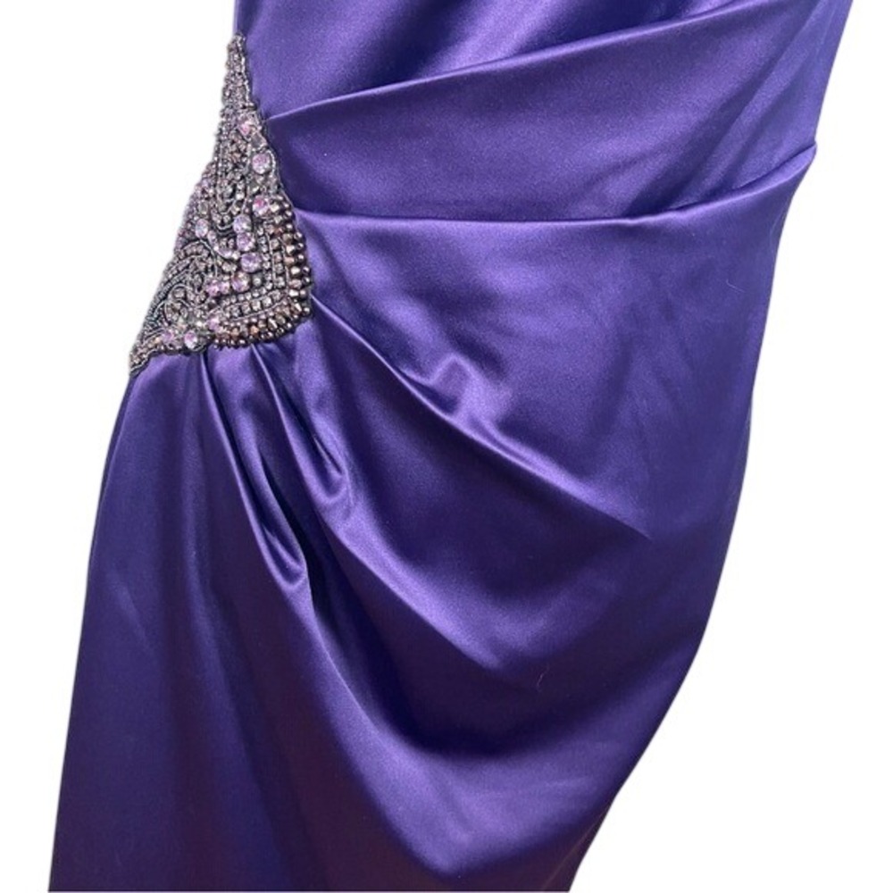 Eliza J One-Shoulder Midi Length Purple Satin Dress with Sequins Size 8 Pristine - Picture 5 of 12